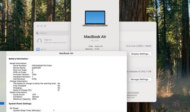 Apple MacBook Air 13 2020 M1 8GB RAM 256GB SSD Silver фото