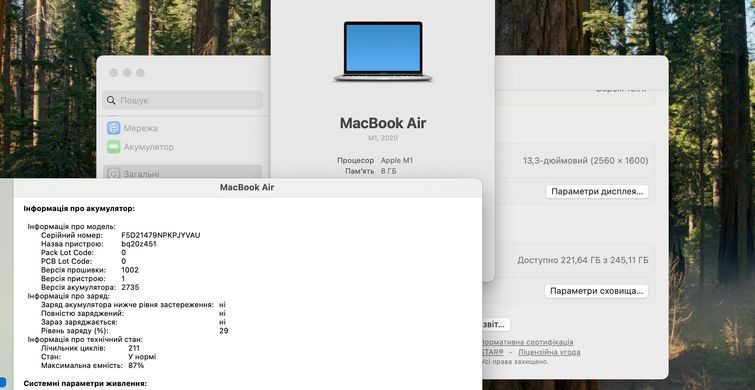 Apple MacBook Air 13 2020 M1 8GB RAM 256GB SSD Silver фото