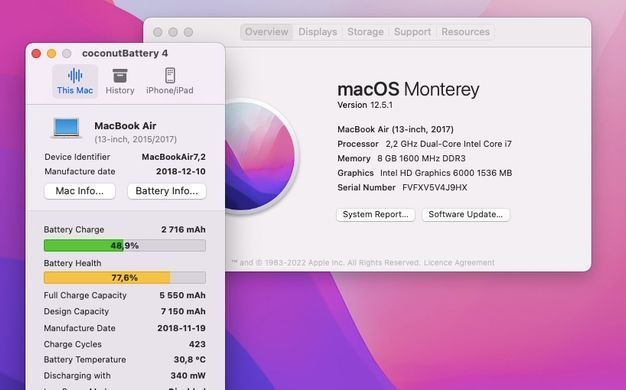 Apple MacBook Air 13 2017 i7 8GB RAM 128GB SSD Silver фото