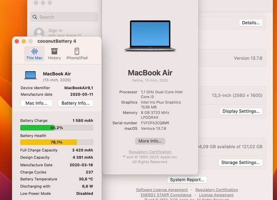 Apple MacBook Air 13 2020 i3 8GB RAM 128GB SSD Space Grey фото