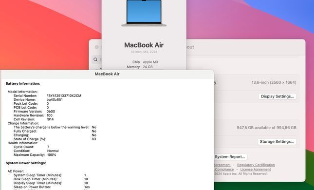 Apple MacBook Air 13,6" M3 2024 Starlight 24GB RAM 1TB SSD (Z1BA00161) openbox фото
