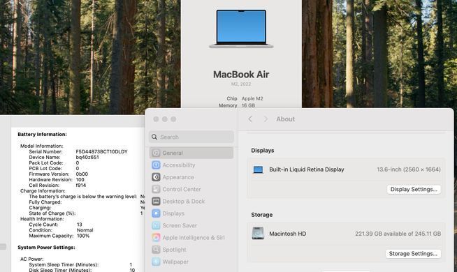 Apple MacBook Air 13.6 2022 M2 16GB RAM 256GB SSD Silver фото