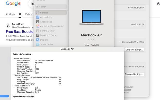 Apple MacBook Air 13 2020 M1 16GB RAM 256GB SSD Silver MDM фото